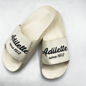 White Adidas Adilette Slides – Vintage Style